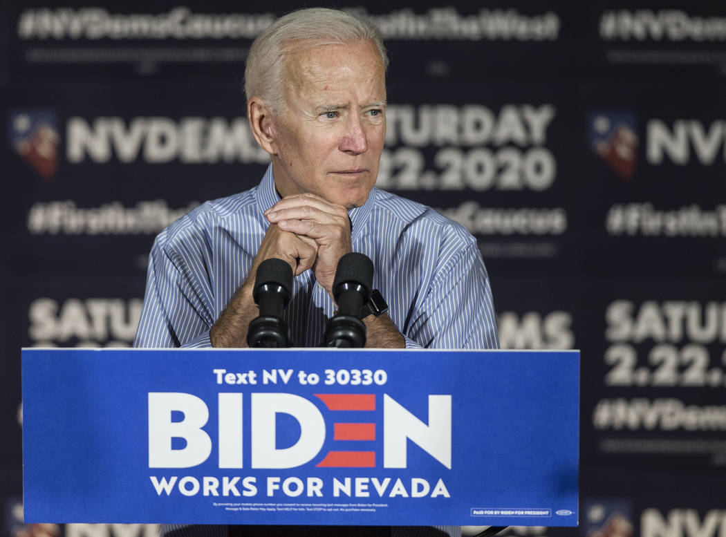 Democratic presidential candidate former Vice President Joe Biden speaks during Local Brews and ...