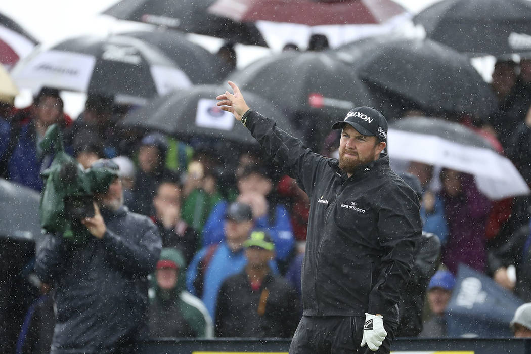 Ireland's Shane Lowry's ball goes left off the 9th tee during the final round of the British Op ...