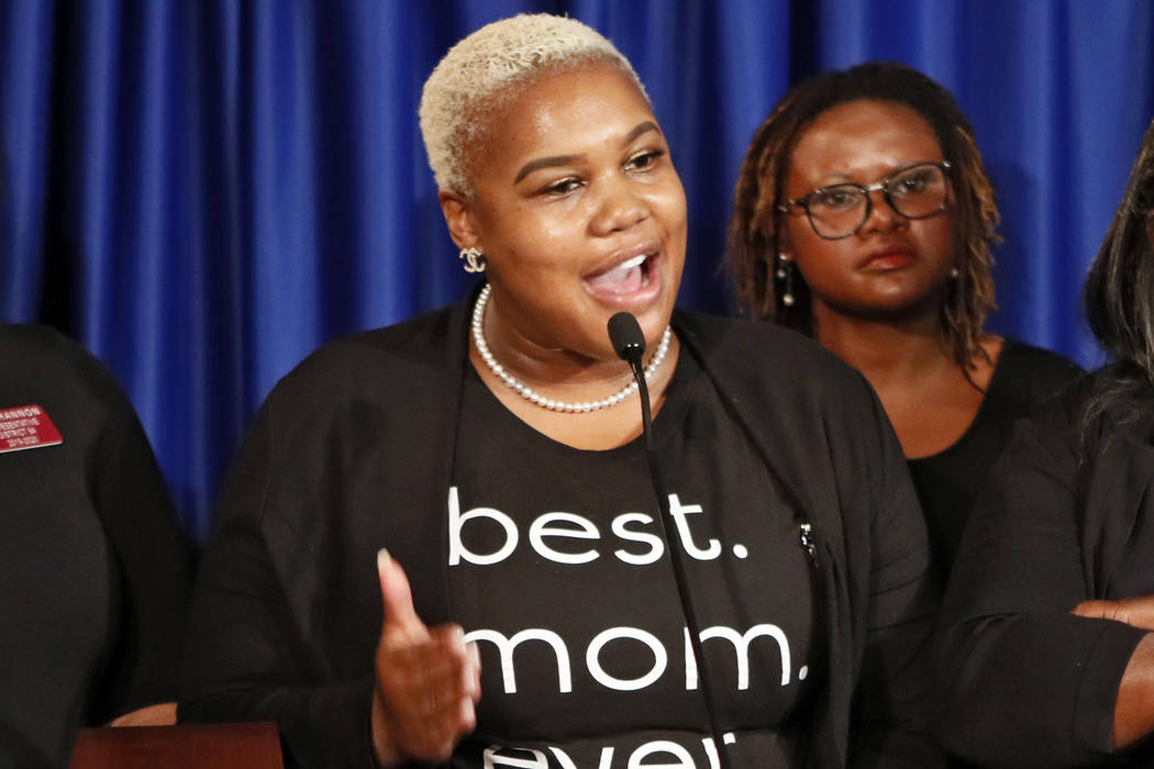 Rep. Erica Thomas, D-Austell, speaks during a news conference in Atlanta in May 2019. (Bob Andr ...