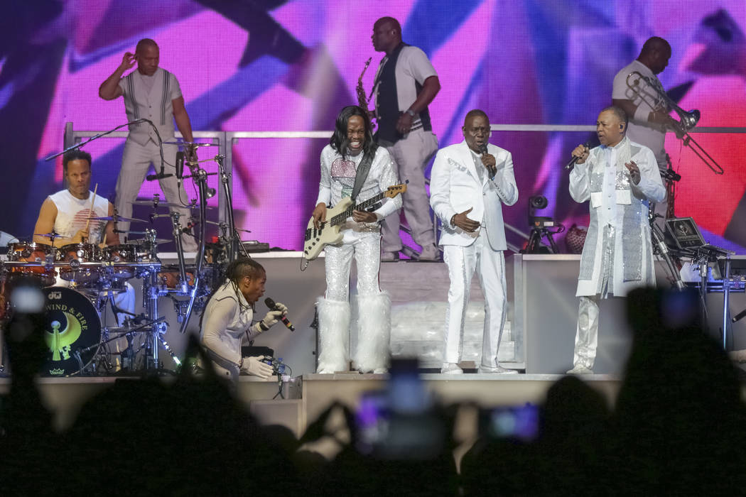 FILE - In this Aug. 9, 2017 file photo, Earth, Wind and Fire performs on stage at the Verizon C ...