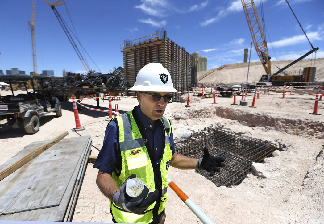 Don Webb, chief operating officer of the LV Stadium Co., gives a tour of the construction site ...