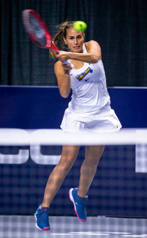 The Vegas Rollers' Monica Puig returns a volley during her women's singles set versus the Phila ...