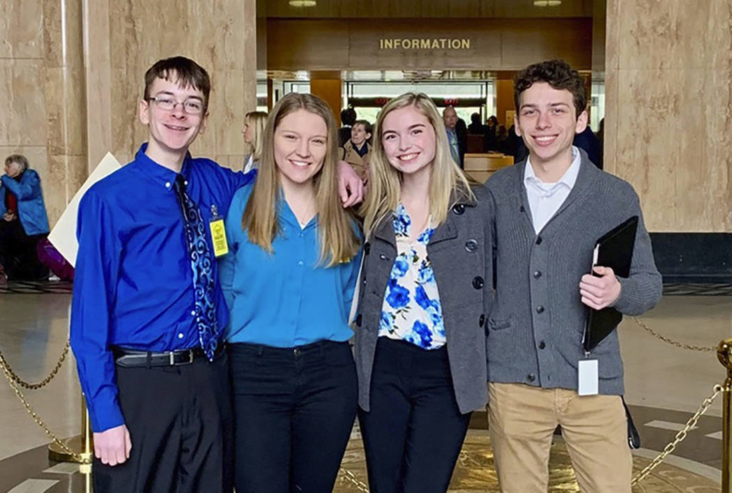 From left, Sam Adamson, Lori Riddle, Hailey Hardcastle, and Derek Evans pose at the Oregon Stat ...