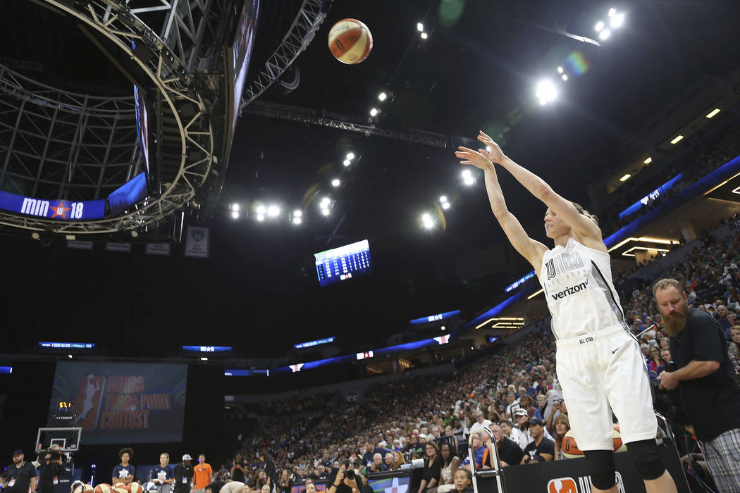 Chicago Sky guard Allie Quigley shoots during the Three-Point Contest in the WNBA All-Star bask ...