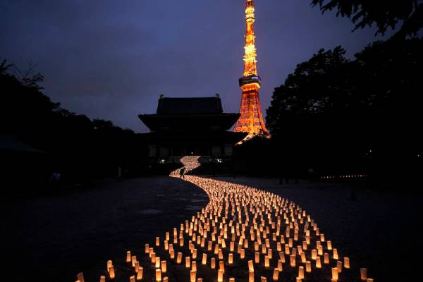 Thousands of candles are arranged in the shape of the Milky Way to celebrate Tanabata, a Japane ...