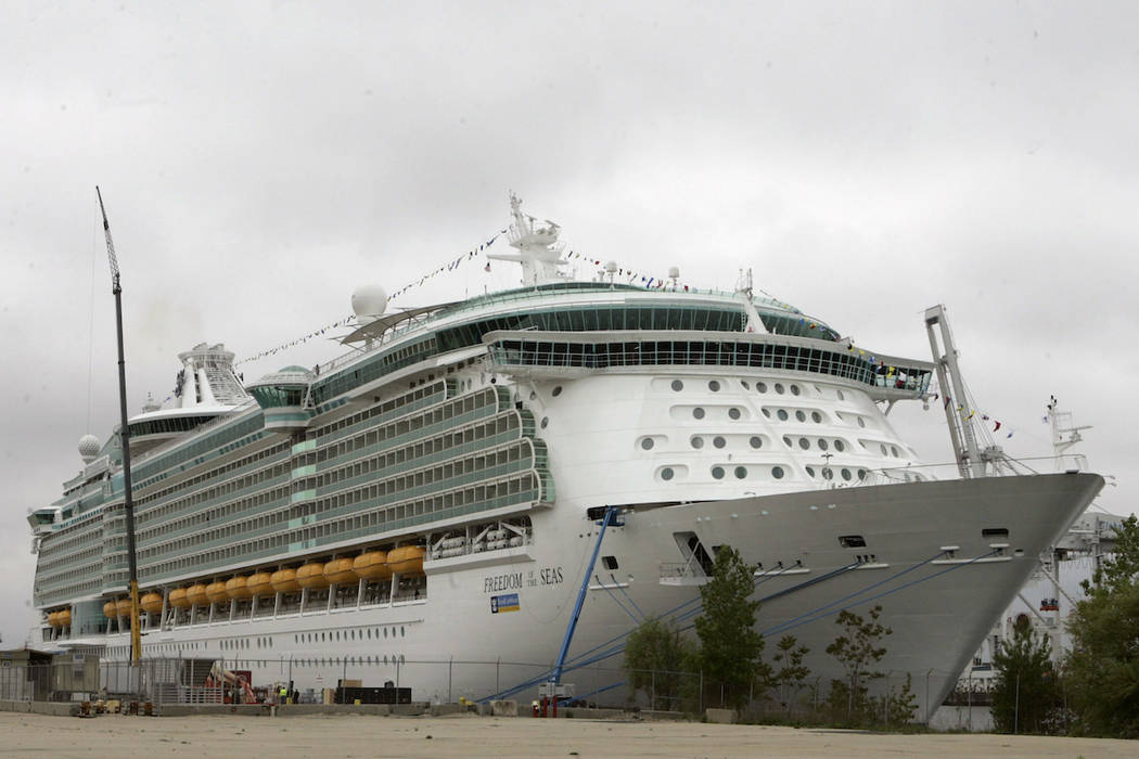 This May 11, 2006 file photo shows the Freedom of the Seas cruise ship docked in Bayonne, N.J. ...