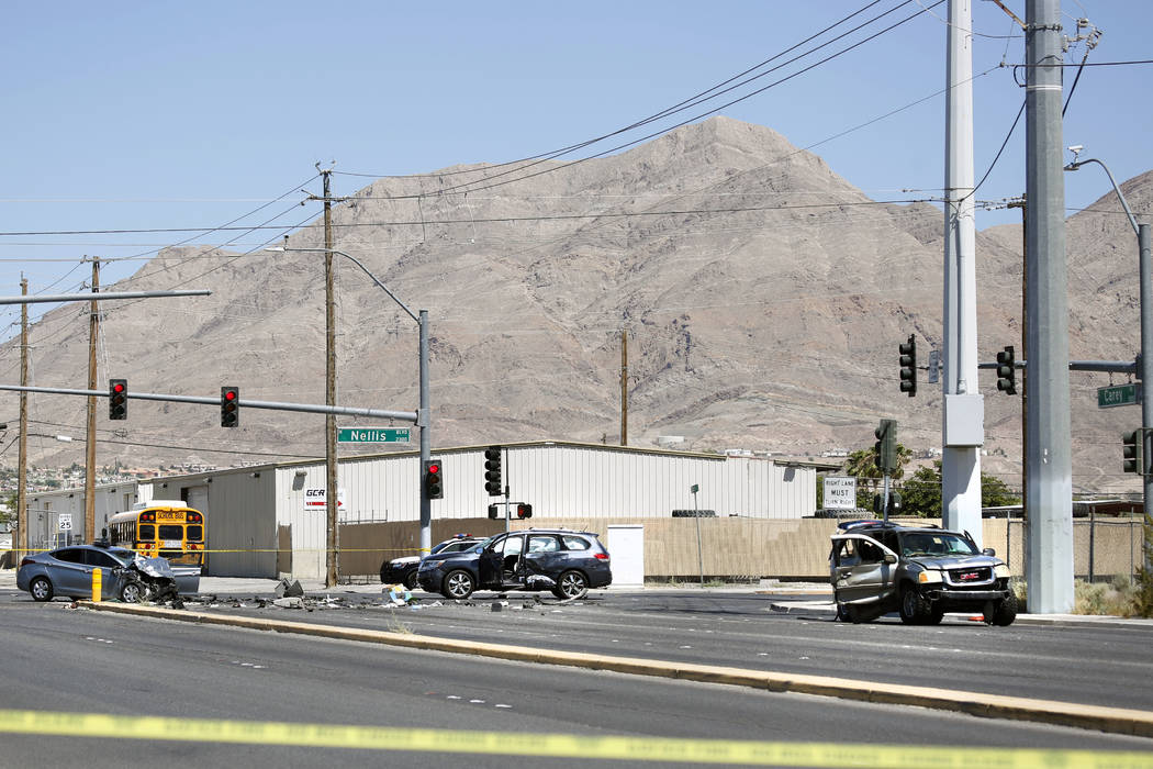 One person was killed in a multivehicle crash at the intersection of Nellis Boulevard and Carey ...