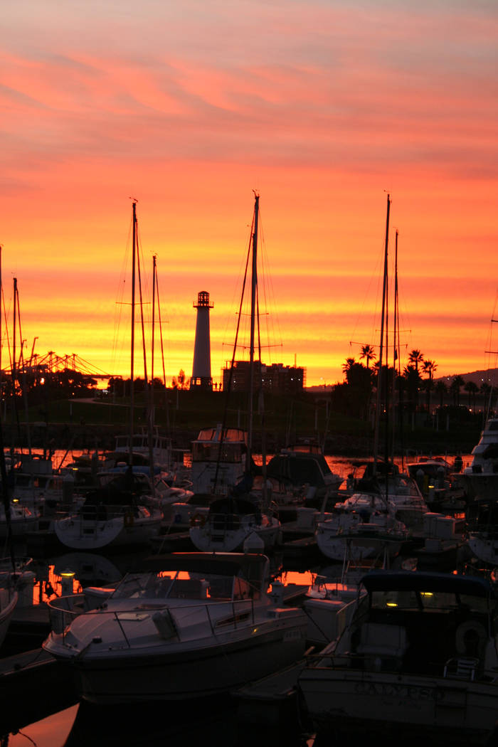 Sunset over the marina in Rainbow Harbor at Long Beach. (Deborah Wall/Las Vegas Review-Journal)