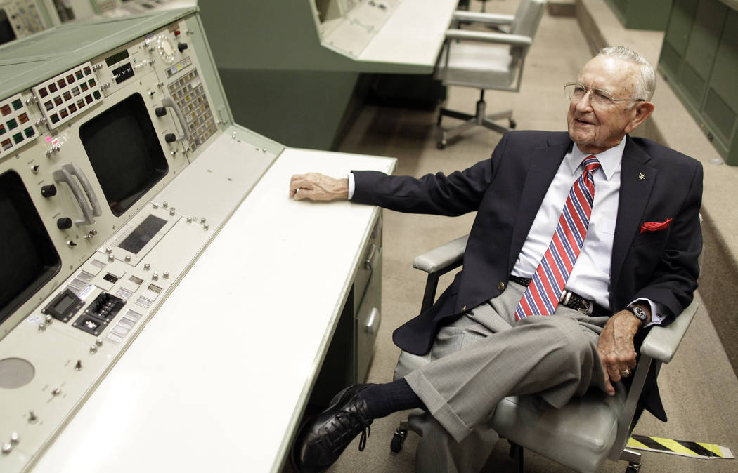 FILE - This Tuesday, July 5, 2011, file photo, NASA Mission Control founder Chris Kraft talks a ...