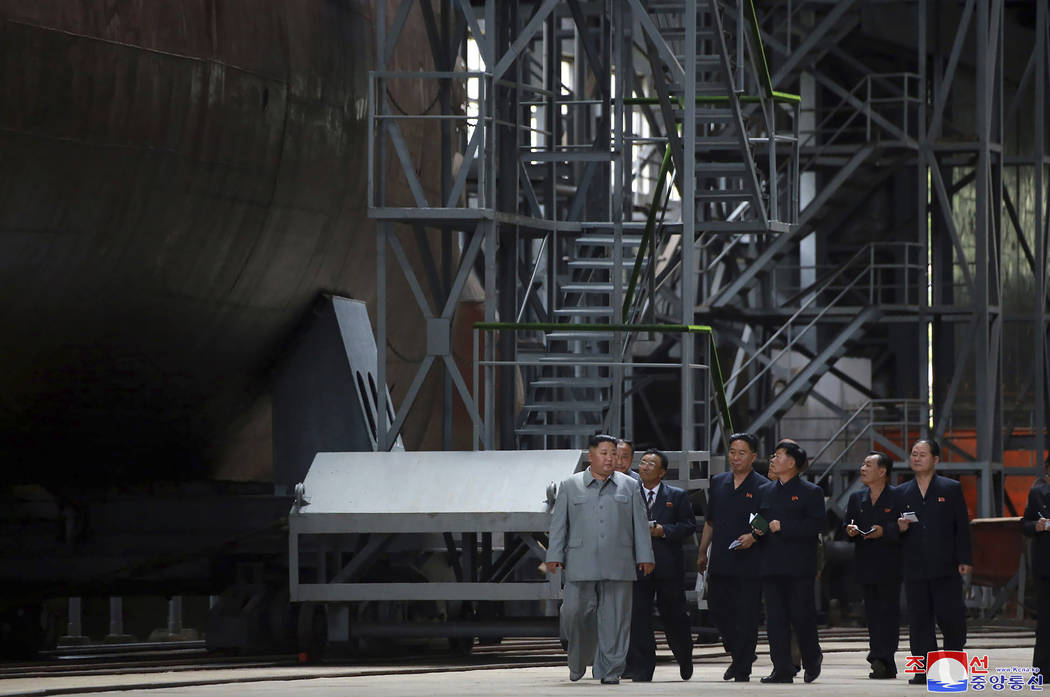 In this undated photo provided on Tuesday, July 23, 2019, by the North Korean government, North ...