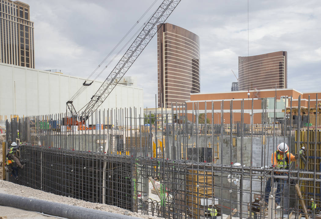 Construction continues on the MSG Sphere at The Venetian on Tuesday, July 23, 2019, in Las Vega ...