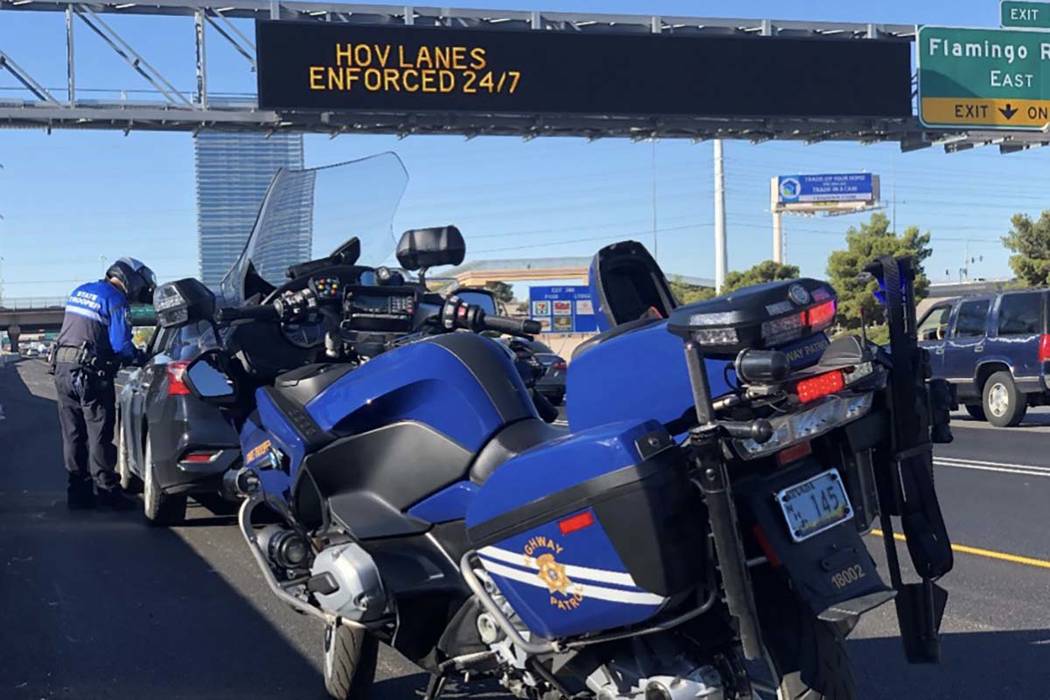 Nevada Highway Patrol troopers gave out 518 citations for high occupancy vehicle lane violation ...