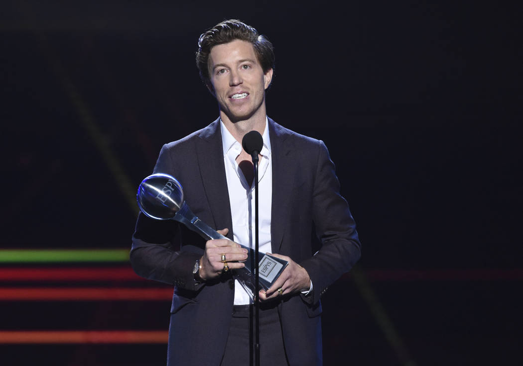 Shaun White accepts the award for best Olympic moment, at the ESPY Awards in Los Angeles on Ju ...