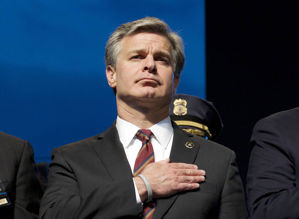 FILE - In this May 13, 2019, file photo, FBI Director Christopher Wray attends the National Law ...