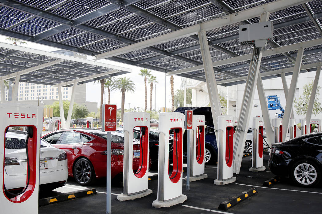 Tesla models use V3 Supercharging at Tesla's largest Supercharger station now open near the Hig ...