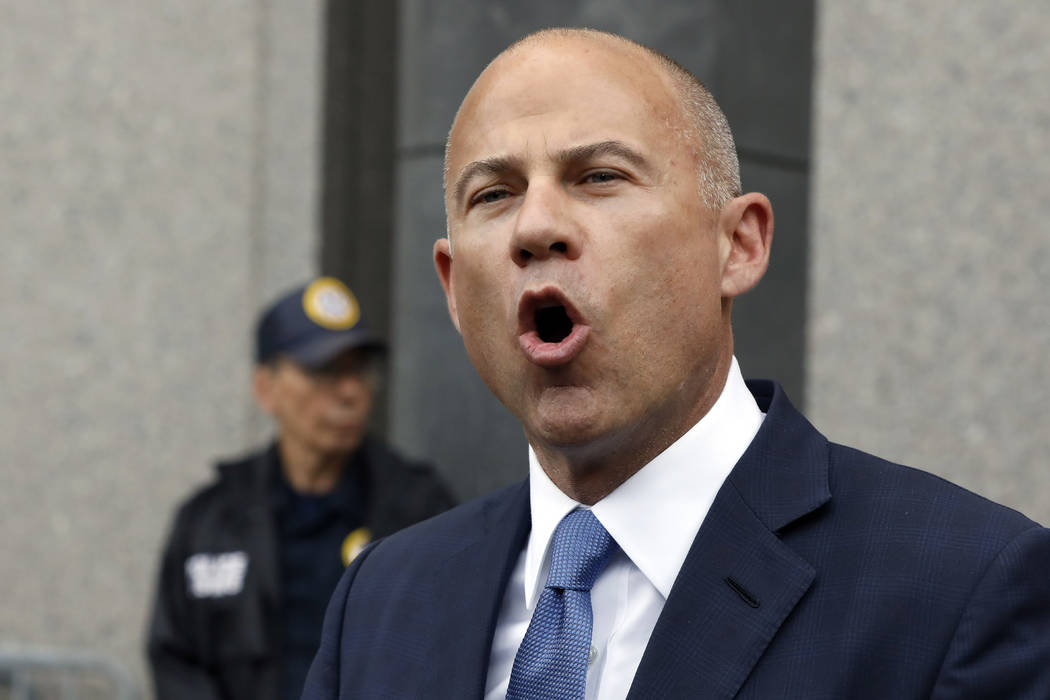 California attorney Michael Avenatti makes a statement to the press after leaving a courthouse ...