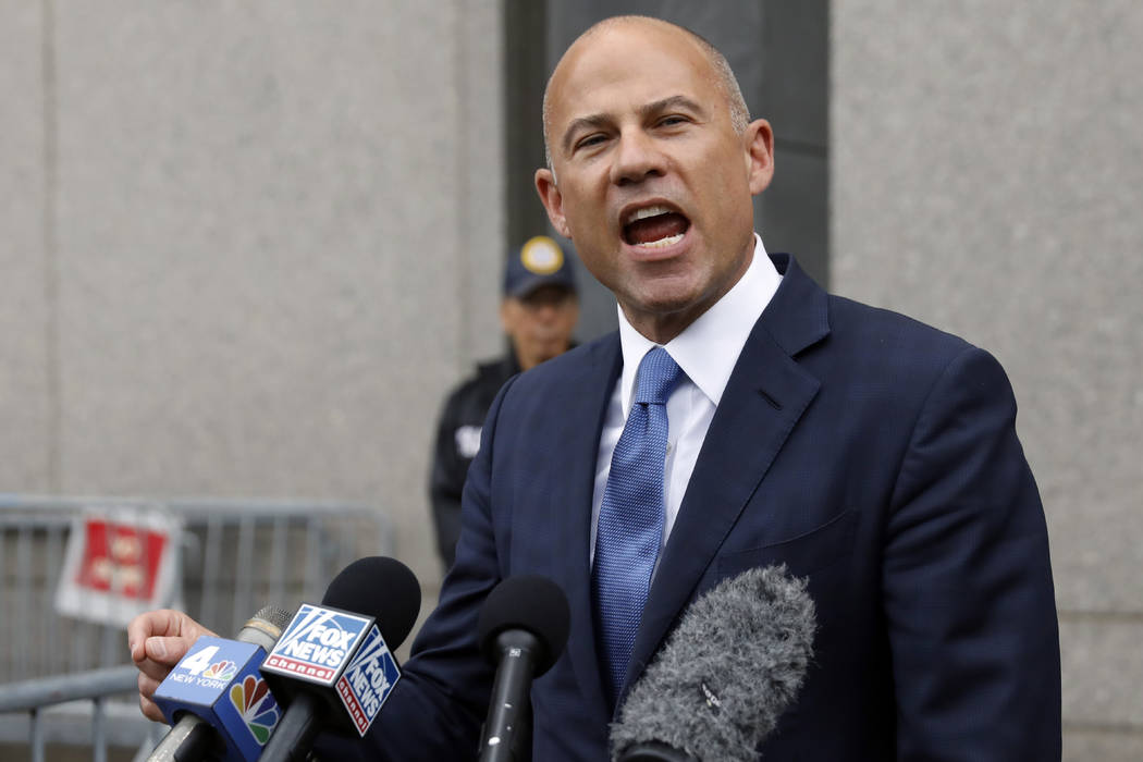 Michael Avenatti makes a statement to the press as he leaves federal court, in New York, Tuesda ...