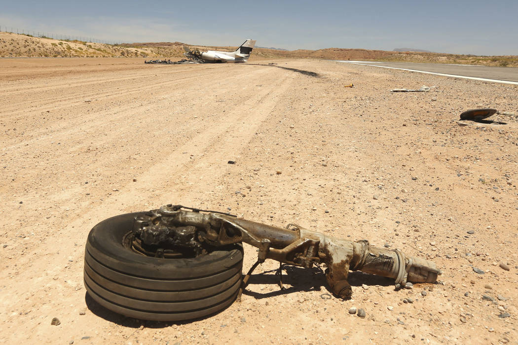 The aftermath of a plane crash at the Mesquite Municipal Airport on Thursday, July 18, 2019. Th ...