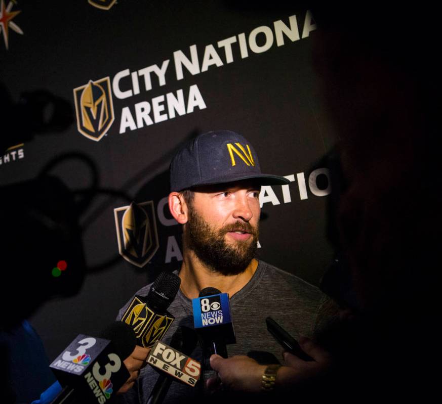 Golden Knights defenseman Deryk Engelland talks about his contract at City National Arena in La ...