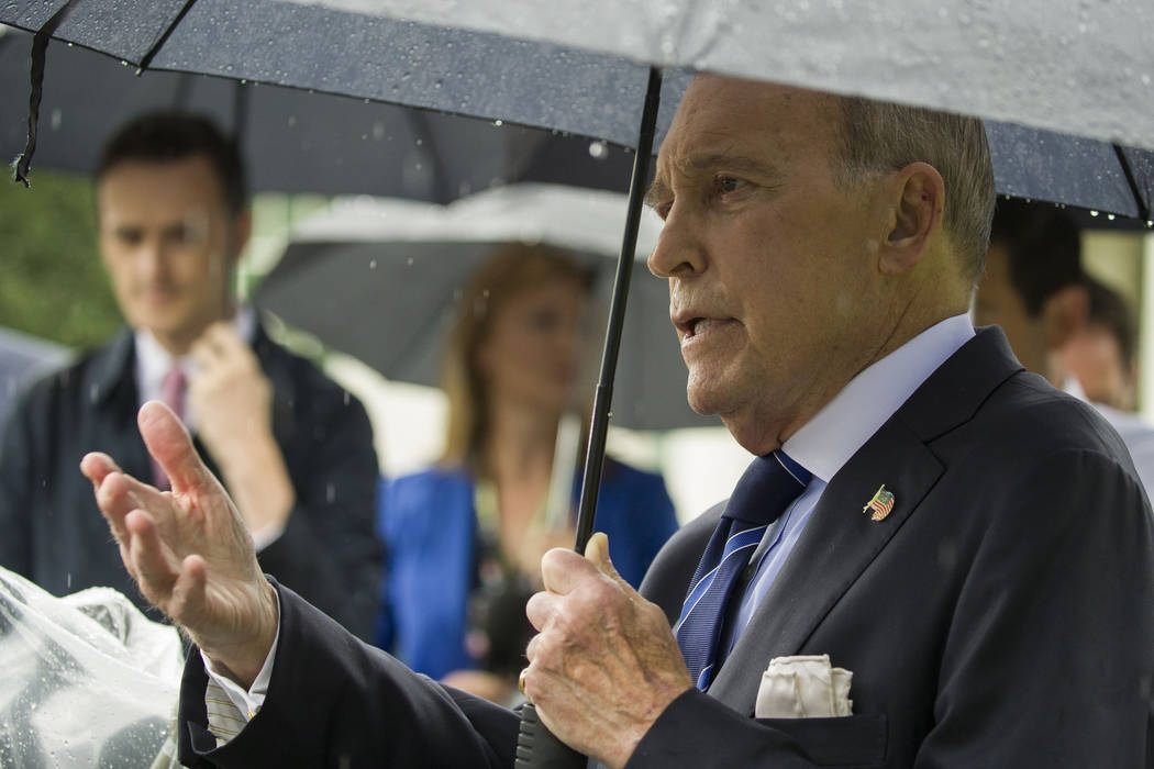 White House chief economic adviser Larry Kudlow speaks with reporters, Tuesday, July 23, 2019, ...