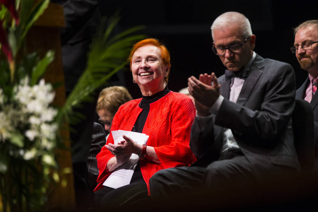 UNLV School of Medicine Dean Barbara Atkinson and Samuel Parrish, senior associate dean for stu ...