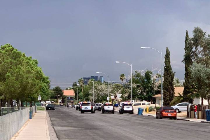 Police investigate a stabbing Thursday, July 25, 2019, on the 6200 block of West Flamingo Road ...