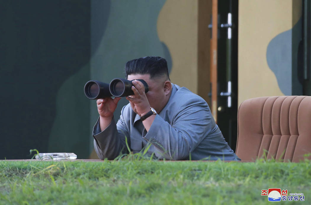 In a Thursday, July 25, 2019, photo provided on Friday, July 26, 2019, by the North Korean gove ...