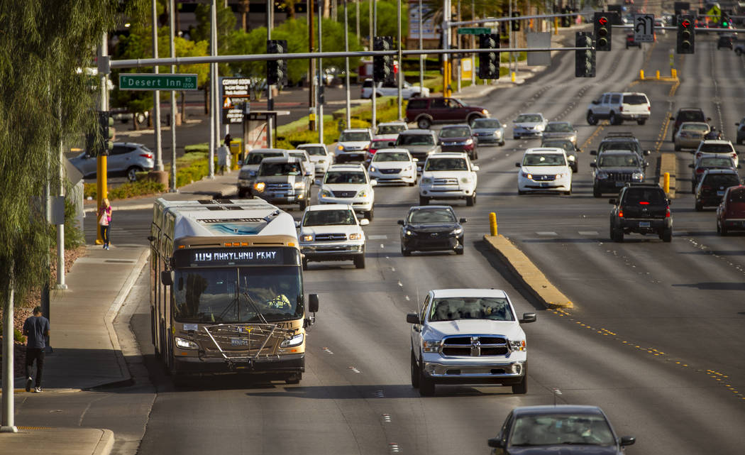 An RTC Las Vegas 109 bus moves along South Maryland Parkway past East Desert Inn Road on Saturd ...