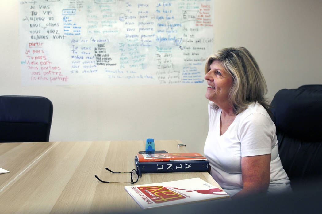 Donna Yoast participates in a French lesson at the Alliance Francaise de Las Vegas chapter in L ...