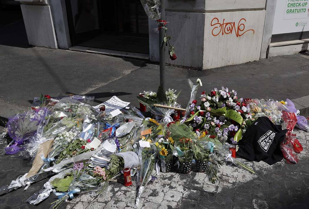 Flowers and messages left by Roman citizens on the spot where Mario Cerciello Rega was stabbed ...