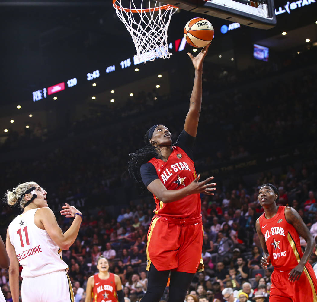 Minnesota Lynx's Sylvia Fowles goes to the basket during the second half of the WNBA All-Star G ...