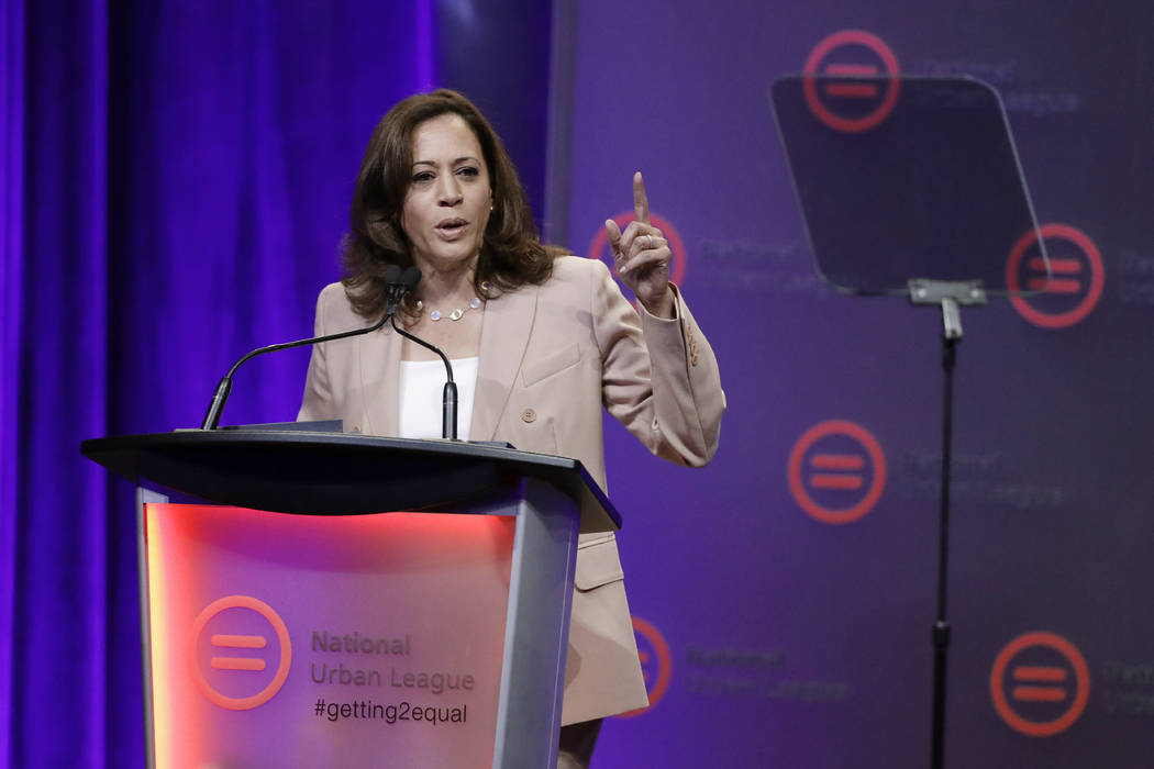 Democratic presidential candidate, Sen. Kamala Harris, D-Calif., speaks during the National Urb ...