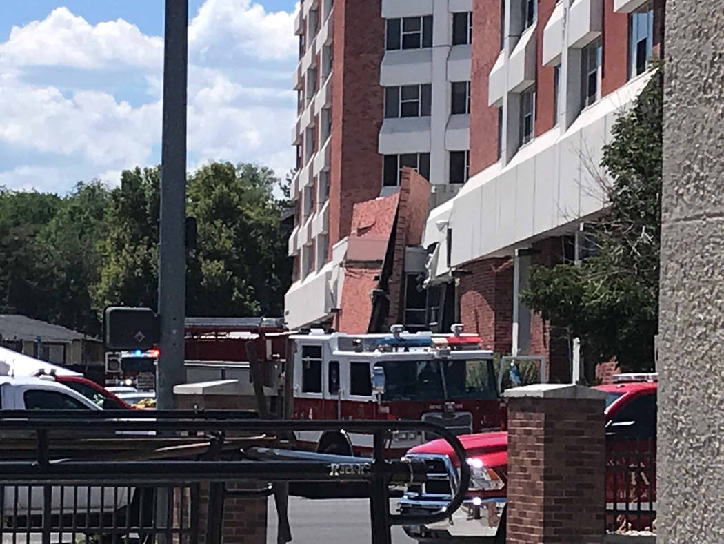 Argenta Hall on the University of Nevada, Reno campus shows damage after an explosion on Friday ...