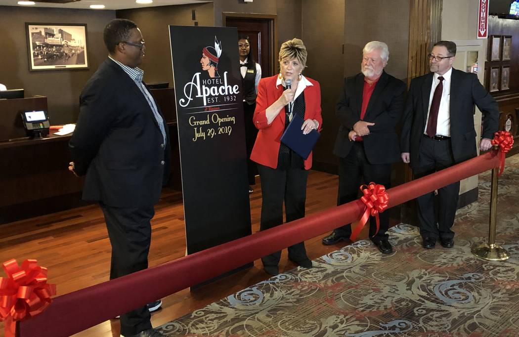 Las Vegas City Councilman Cedric Crear, Las Vegas Mayor Carolyn Goodman, Binion's owner Terry C ...