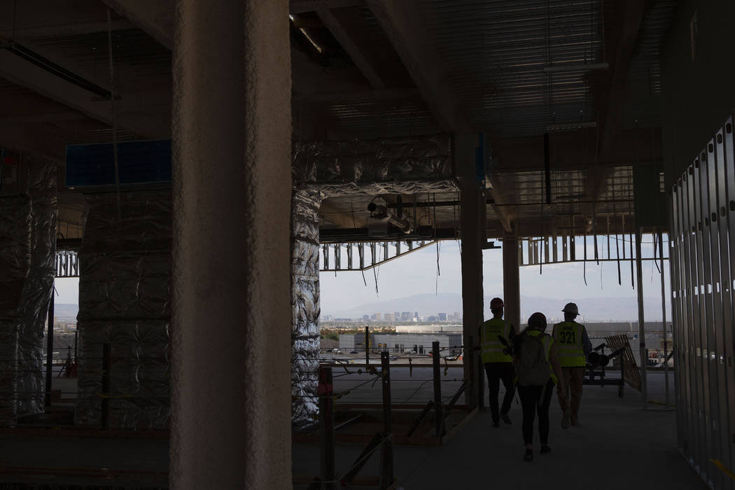 The Las Vegas Strip is seen during a tour of the Raiders' headquarters construction site in Hen ...