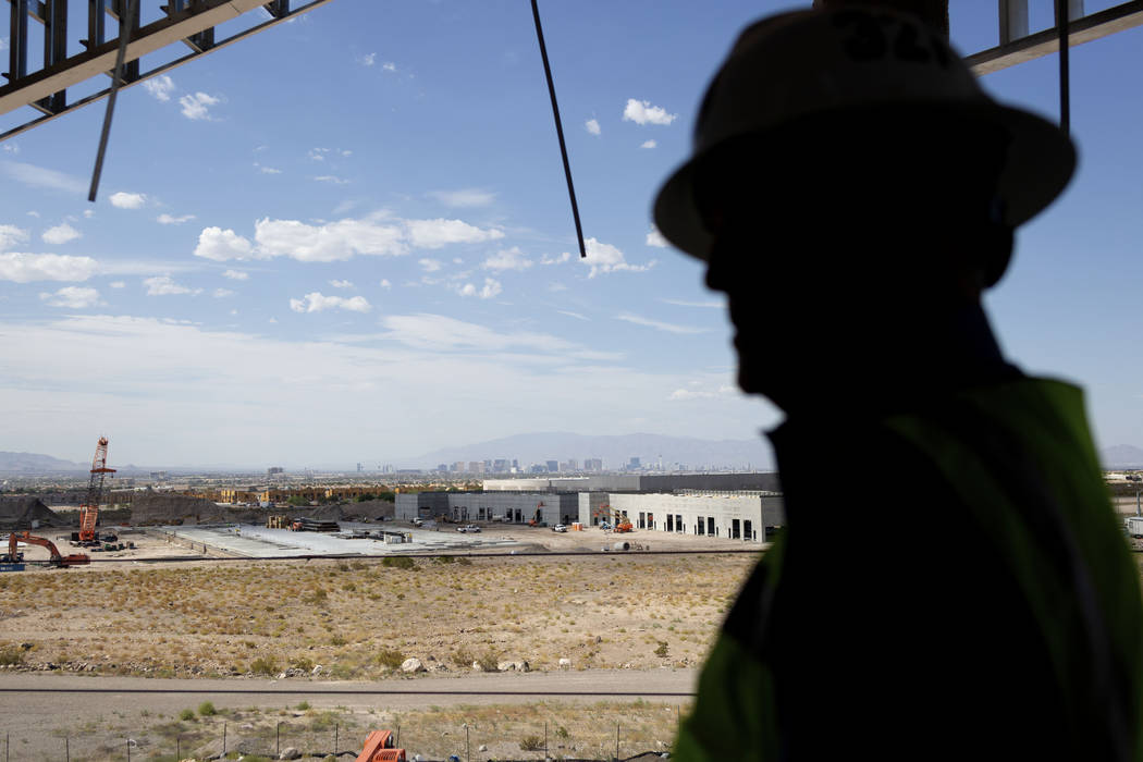 Don Webb, chief operating officer of the Las Vegas Stadium Co., shows the view of the Las Vegas ...