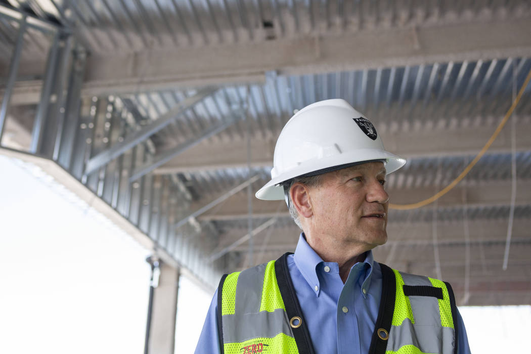 Don Webb, chief operating officer of the Las Vegas Stadium Co., gives a tour of the Raiders' he ...