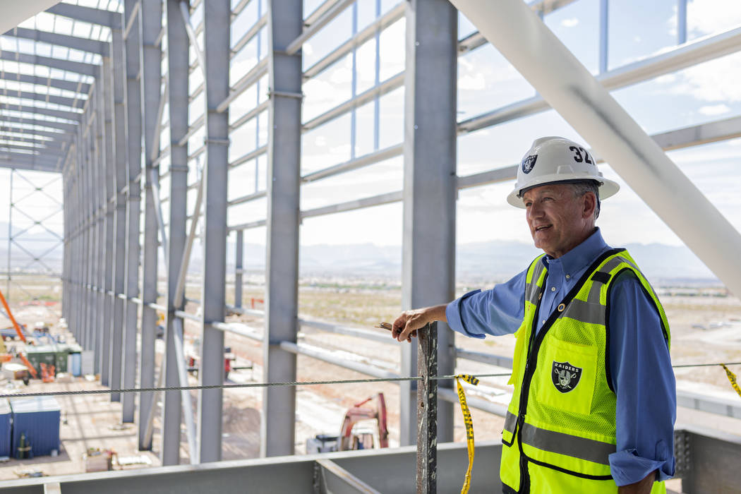 Don Webb, chief operating officer of the Las Vegas Stadium Co., gives a tour of the Raiders' he ...