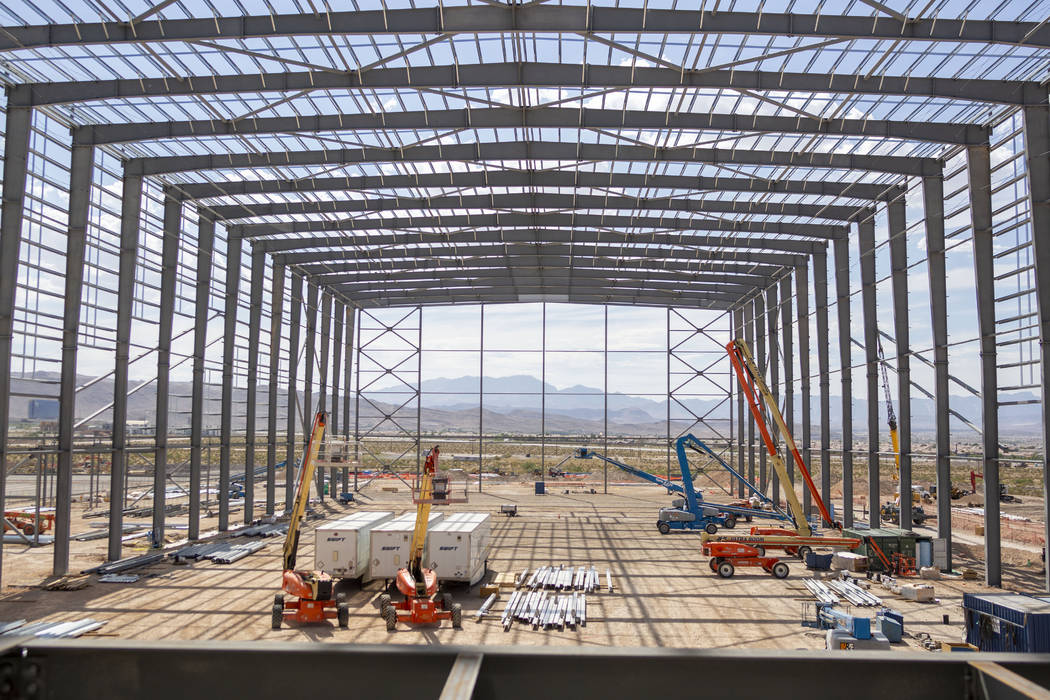 The indoor practice facility that is 110 feet tall at the Raiders' headquarters construction si ...