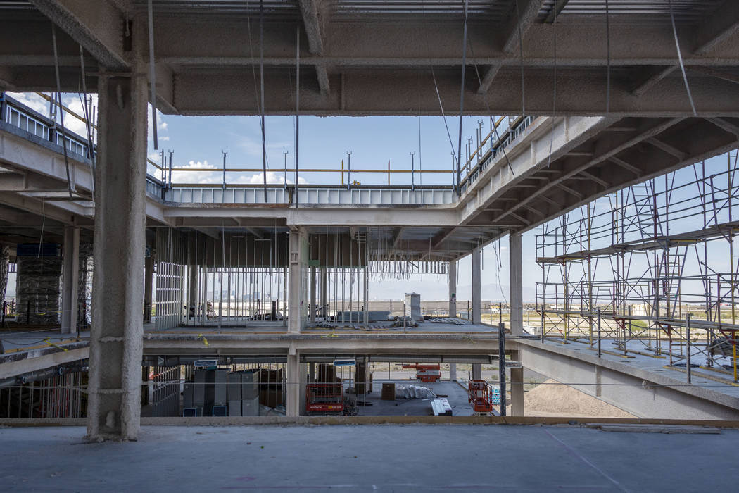 A view of future offices, theatre, production room and cafe at the Raiders' headquarters constr ...