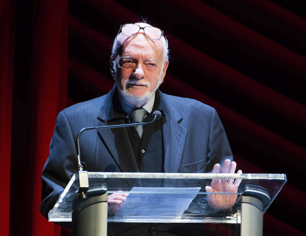 FILE - In this Nov. 17, 2014 file photo, Harold "Hal" Prince appears on stage at &quo ...