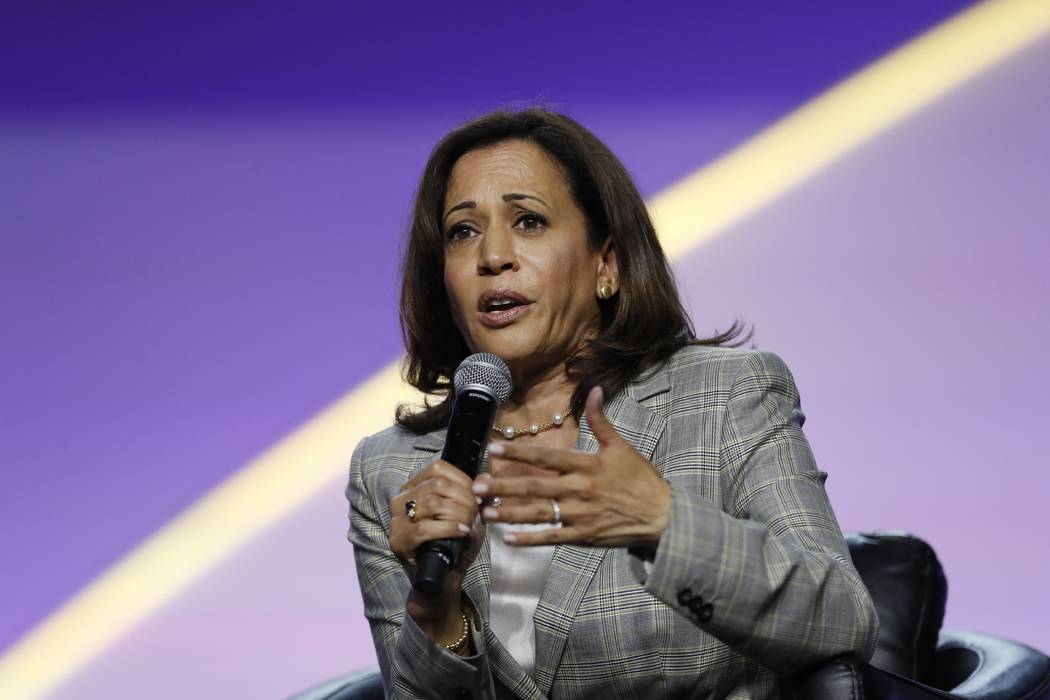 Democratic presidential candidate Sen. Kamala Harris, D-Calif., speaks during a candidates foru ...