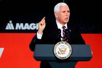 Vice President Mike Pence speaks at the groundbreaking for a new company MAGNA International in ...