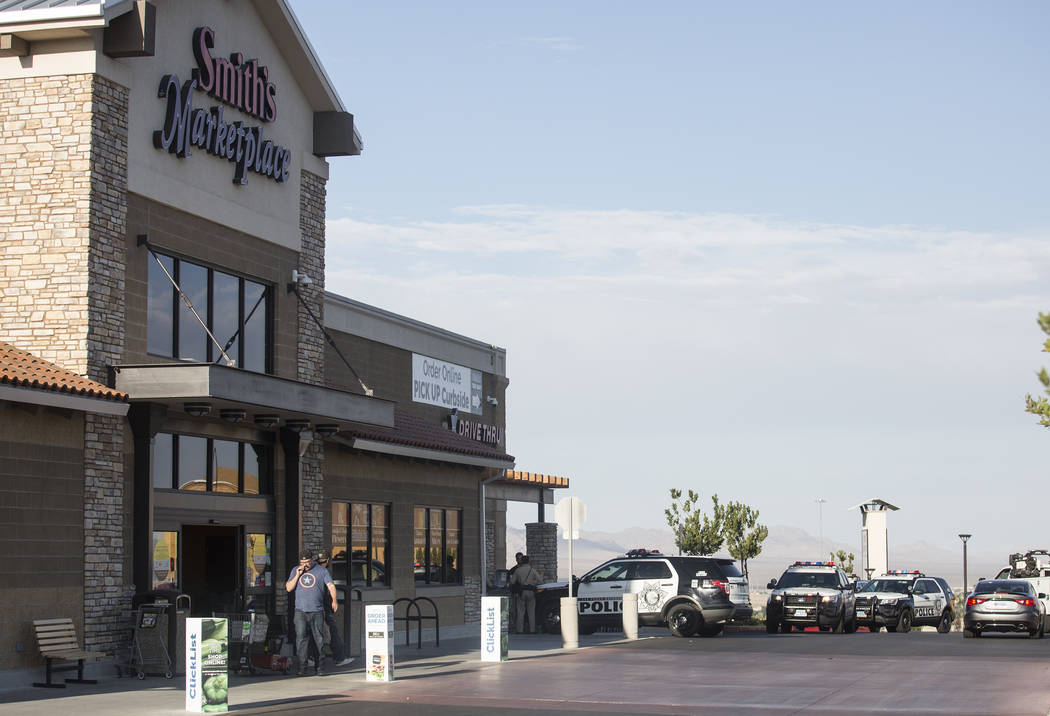 A car crashes into the Smith's Marketplace, at 9710 West Skye Canyon Park Drive, Wednesday, Jul ...