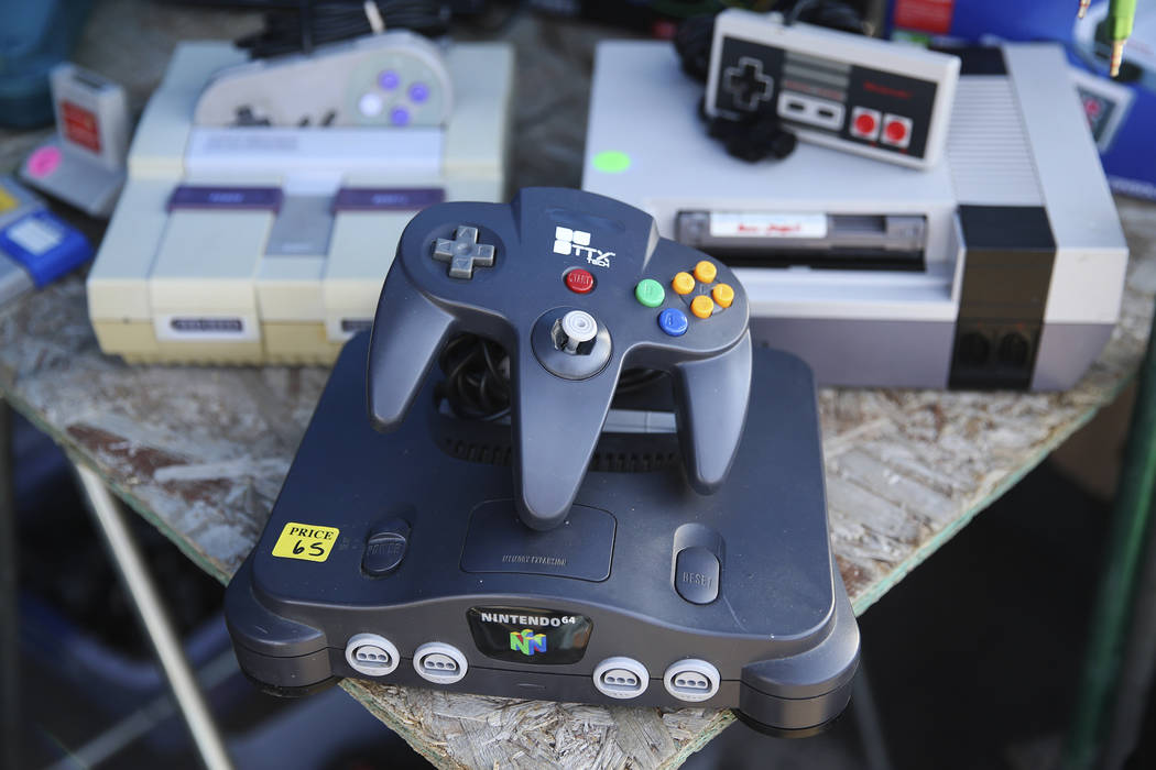 Classic gaming consoles are seen at the Alexis Video Games booth at the Broadacres Marketplace ...