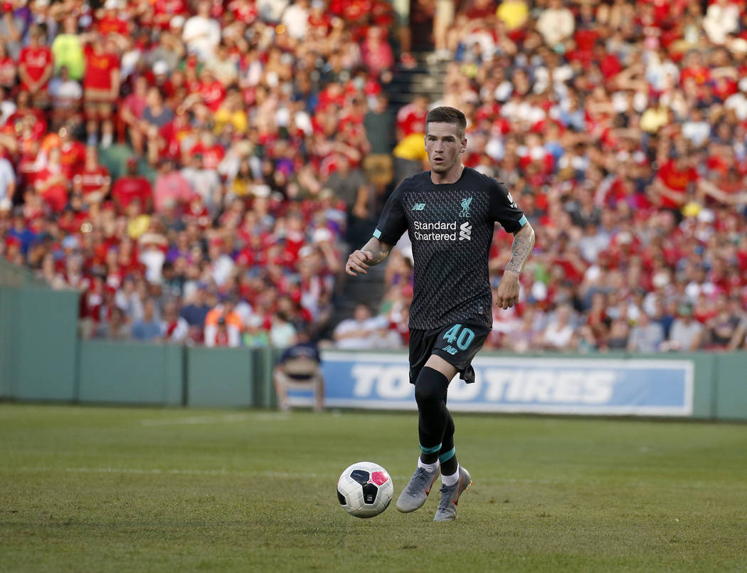 Liverpool's Ryan Kent (40) controls the ball during the second half of a friendly soccer match ...