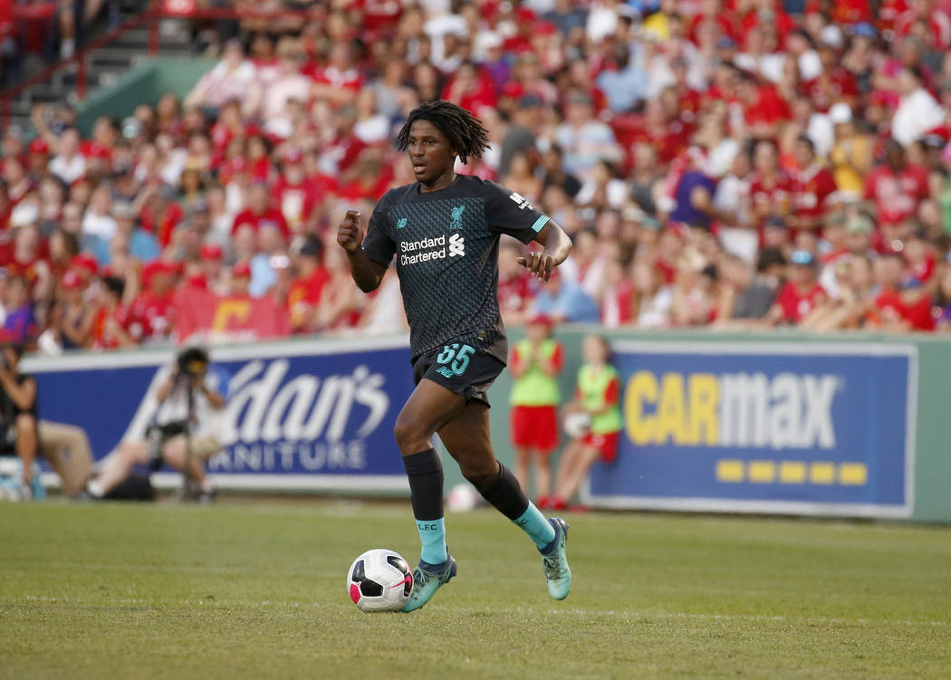 Liverpool's Yasser Larouci controls the ball during the second half of a friendly soccer match ...