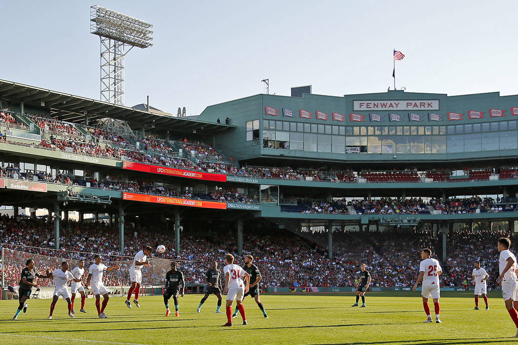 Liverpool and Sevilla play at Fenway Park in Boston on Sunday, July 21, 2019. (AP Photo/Mary Sc ...