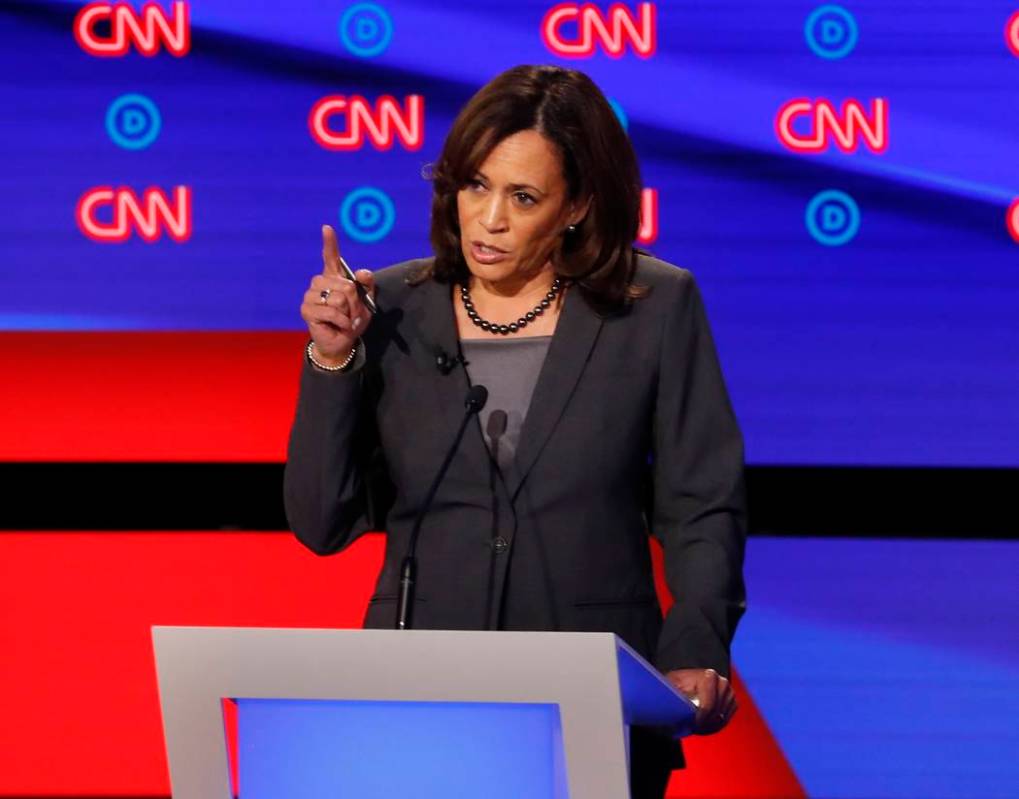 Sen. Kamala Harris, D-Calif., participates in the second of two Democratic presidential primary ...