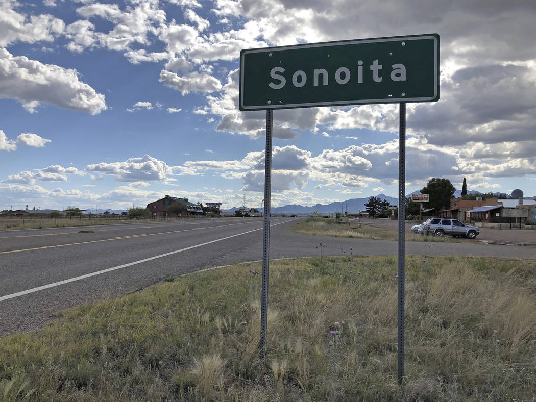 FILE - In this May 13, 2019, file photo, a sign for Sonoita stands in the heart of southeastern ...